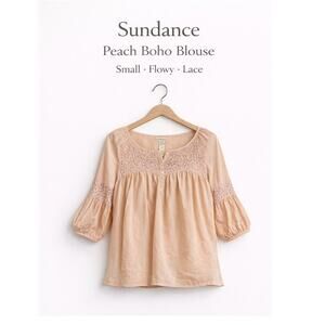 Sundance Blouse Small Peach Boho Lace Peasant Top Lightweight Womens